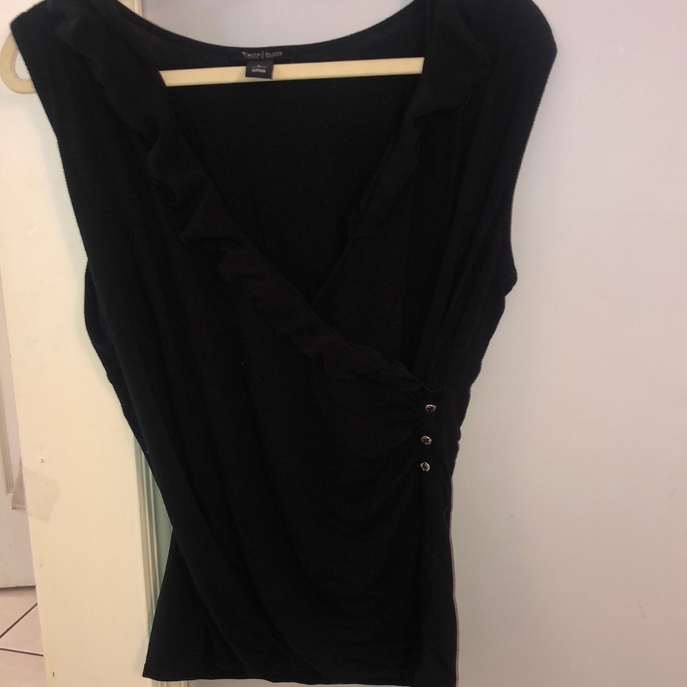 White House Black Market V-Neck sleeveless top. Ruffle detail, wrap around look - Picture 2 of 10